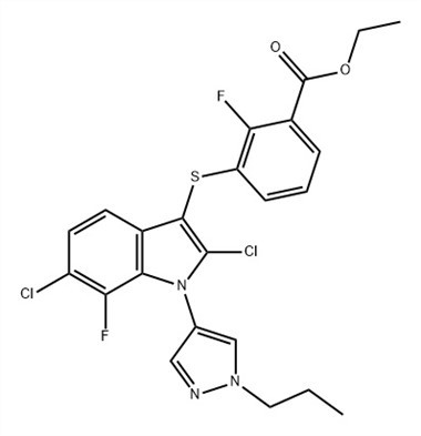 Benzoik Asit, 3-[[2,6-dikloro-7-floro-1-(1-propil-1H-pirazol-4-il )-1H-indol-3-il]tio]-2-floro-, Etil Ester (ACI) CAS No.: 1782070-79-4